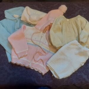 Vintage Pastel Knit Baby Sweater Set